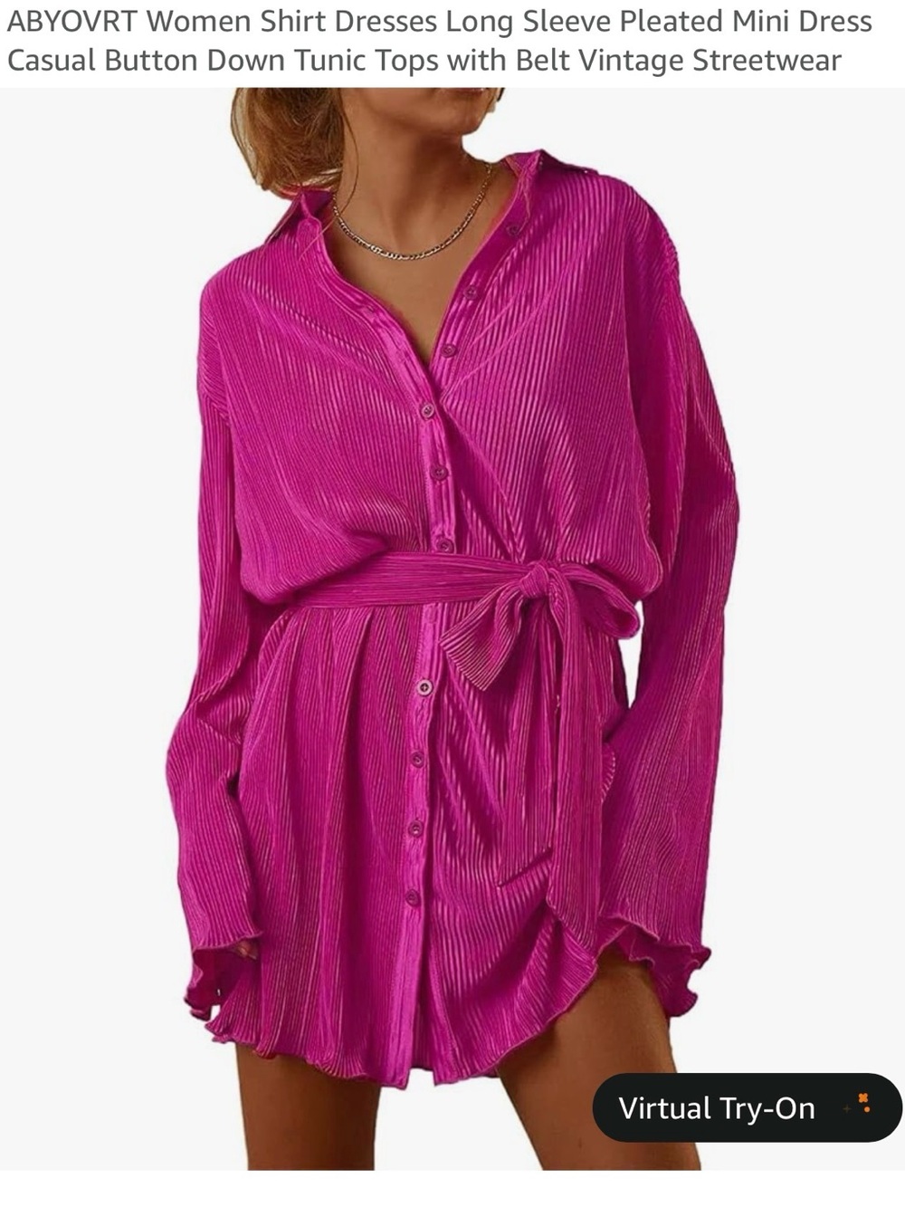 Amazon Women's Pleated Button-Down Tunic Dress in Fuchsia